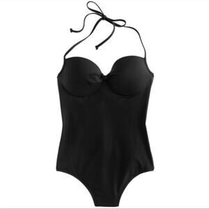 NWT J Crew Italian Matte Knotted one piece swimsuit black sz 0 DD cup